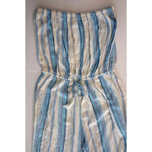 Elan NR-DVR7095 Women's Sz M White/Blue Striped Strapless Coulotte Jumpsuit - Picture 6 of 8